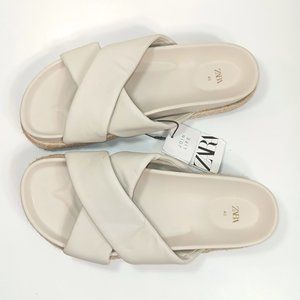 New Zara Faux Leather Criss Cross Slide Sandals Womens Size 9